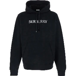 Black Hoodie with Drawstring Hood and Logo Lettering on the Front in Cotton Man