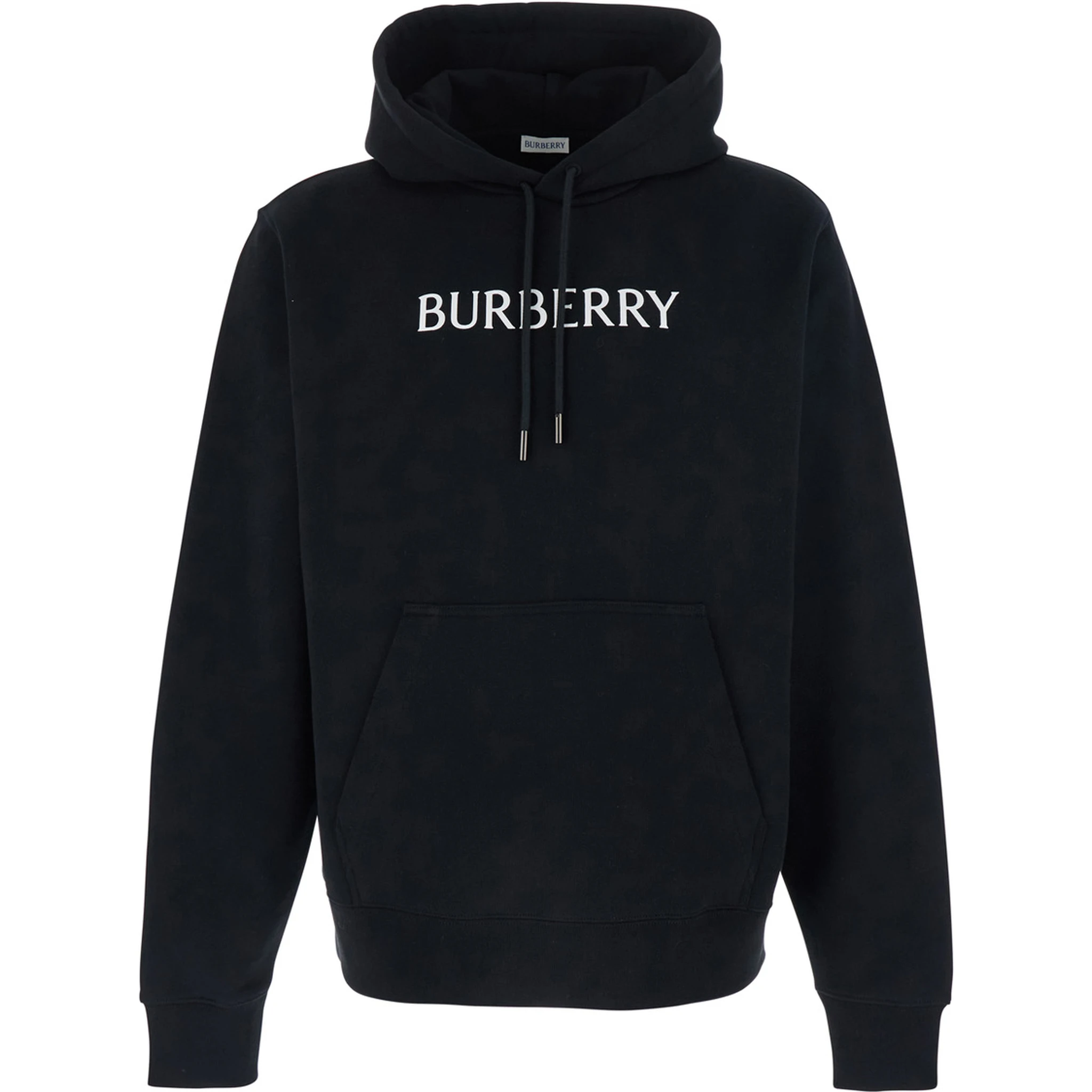 Black Hoodie with Drawstring Hood and Logo Lettering on the Front in Cotton Man