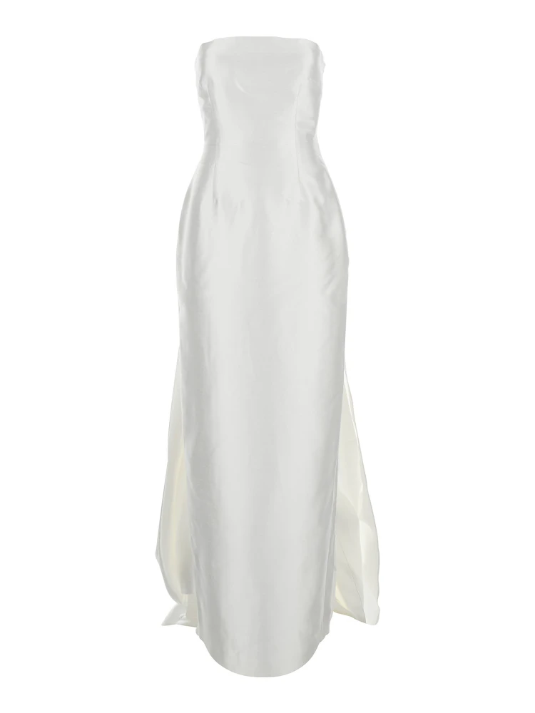 Imani White Long Dress with Off-the-Shoulder Design and Double Layer in Fabric Woman