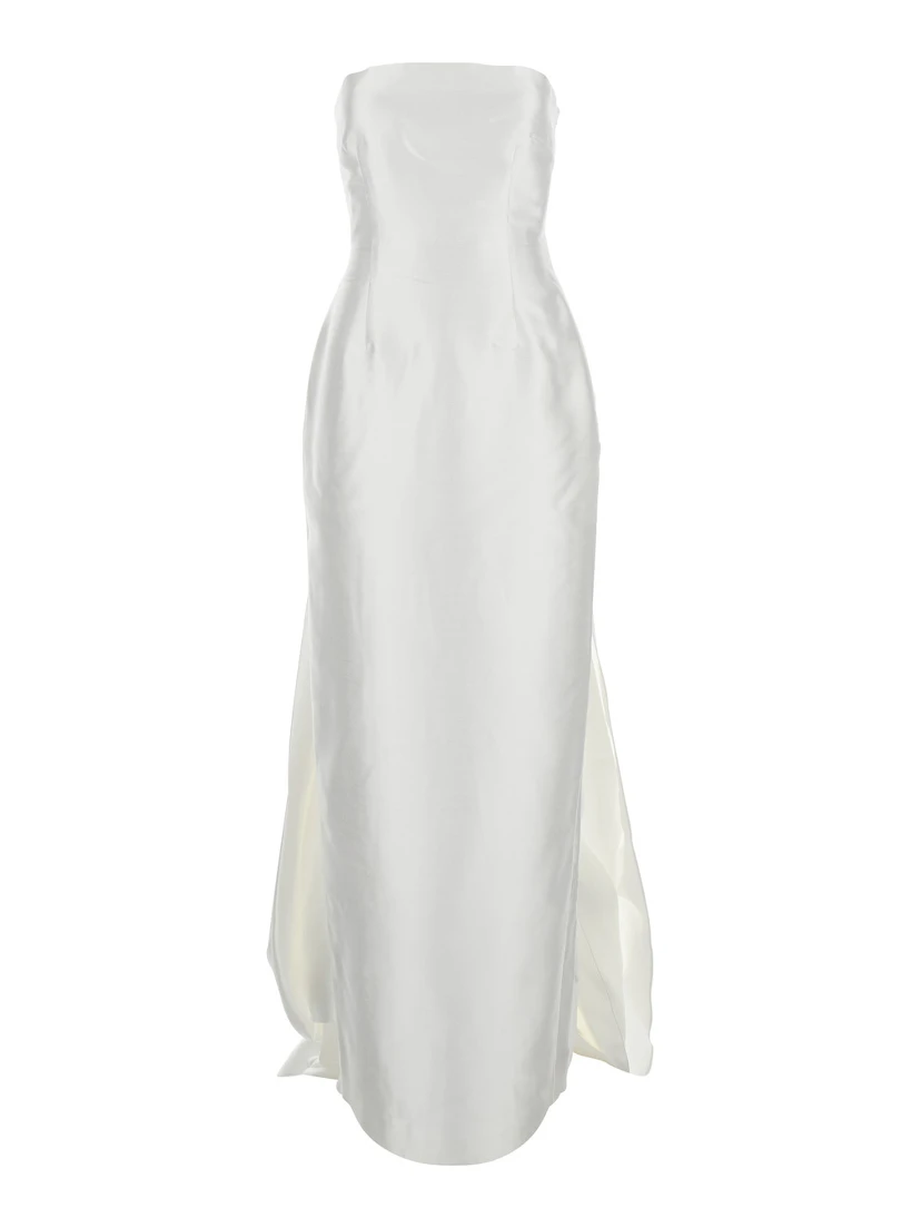 Imani White Long Dress with Off-the-Shoulder Design and Double Layer in Fabric Woman