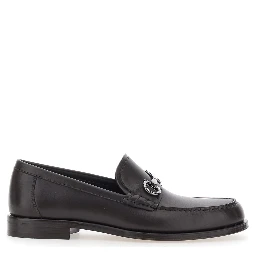 Brown Loafers with Metallic Gancini Detail on the Front in Leather Man