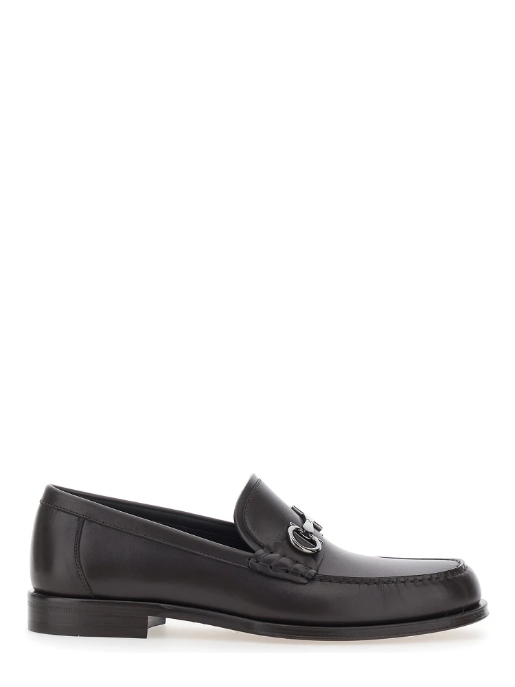 Brown Loafers with Metallic Gancini Detail on the Front in Leather Man