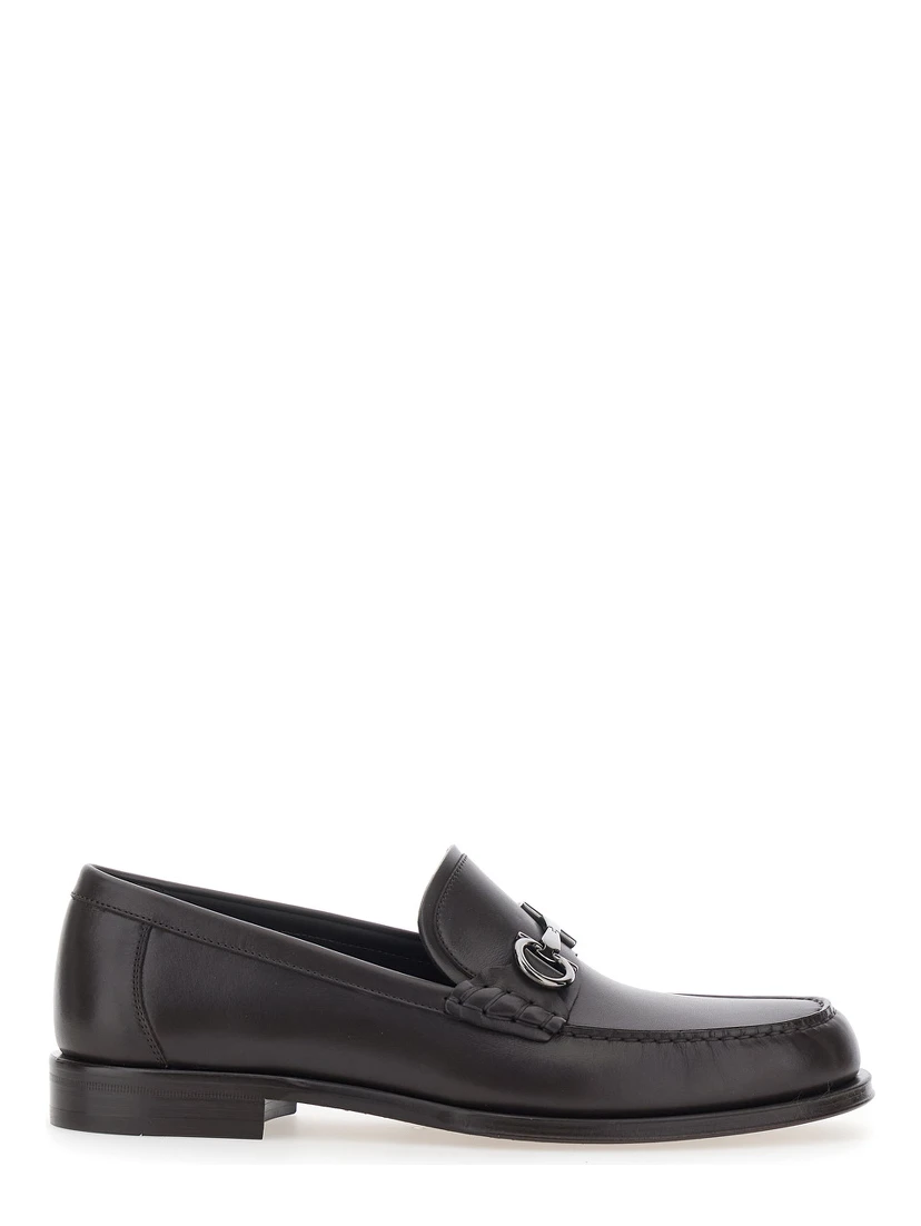 Brown Loafers with Metallic Gancini Detail on the Front in Leather Man
