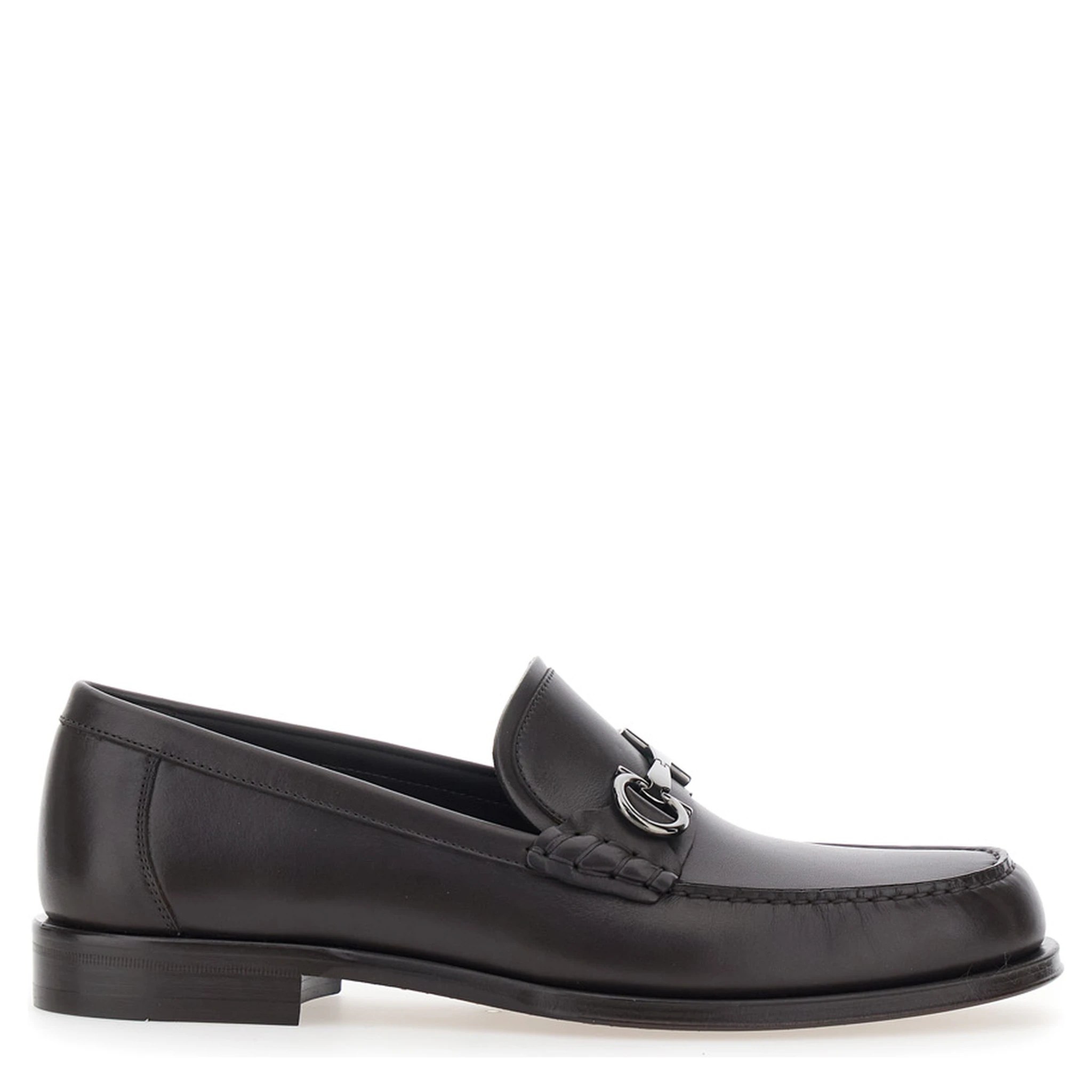 Brown Loafers with Metallic Gancini Detail on the Front in Leather Man