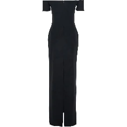 Nile Black Long Dress with Off-the-Shoulder Design and Back Slit in Fabric Woman