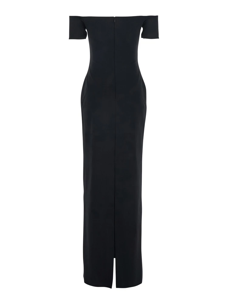 Nile Black Long Dress with Off-the-Shoulder Design and Back Slit in Fabric Woman alternative