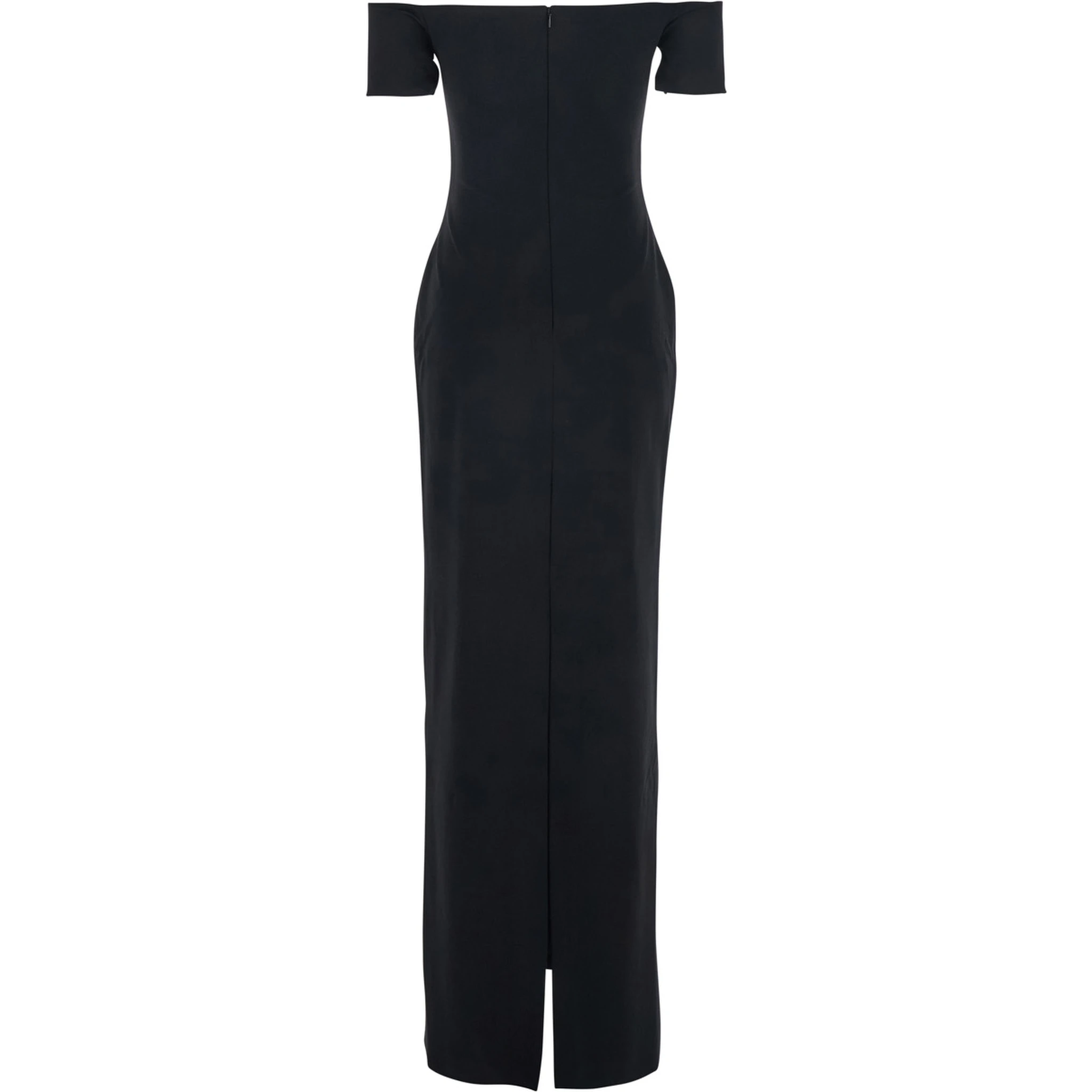 Nile Black Long Dress with Off-the-Shoulder Design and Back Slit in Fabric Woman