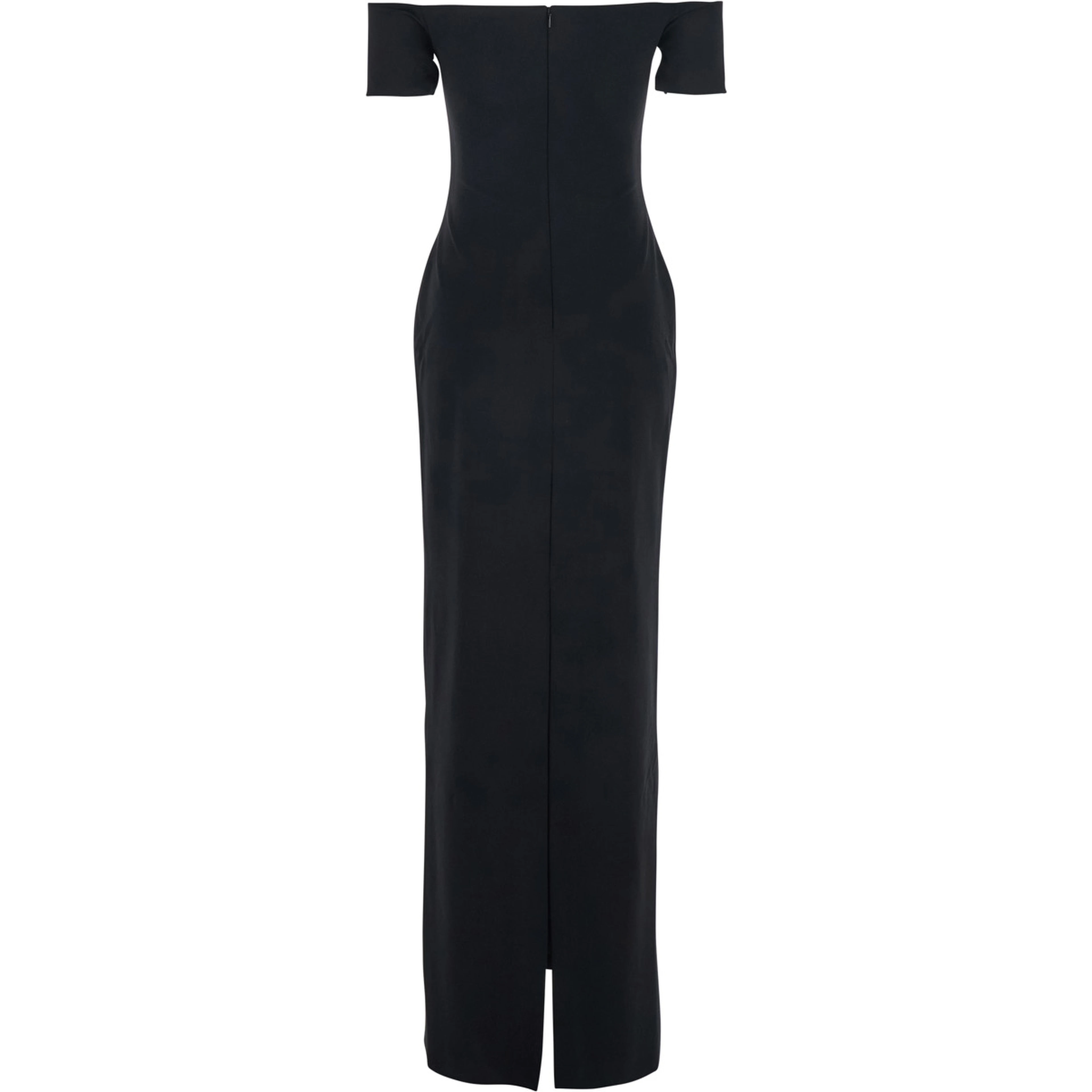 Nile Black Long Dress with Off-the-Shoulder Design and Back Slit in Fabric Woman