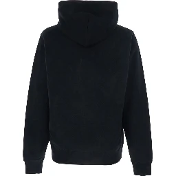 Black Hoodie with Drawstring Hood and Logo Lettering on the Front in Cotton Man