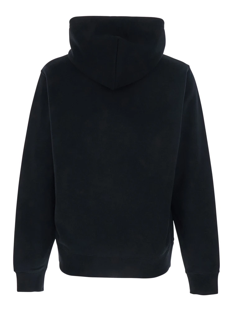 Black Hoodie with Drawstring Hood and Logo Lettering on the Front in Cotton Man alternative