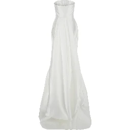 Imani White Long Dress with Off-the-Shoulder Design and Double Layer in Fabric Woman