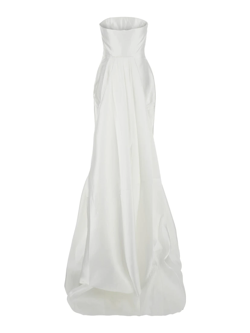 Imani White Long Dress with Off-the-Shoulder Design and Double Layer in Fabric Woman