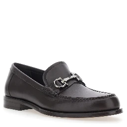Brown Loafers with Metallic Gancini Detail on the Front in Leather Man