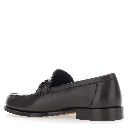 Brown Loafers with Metallic Gancini Detail on the Front in Leather Man