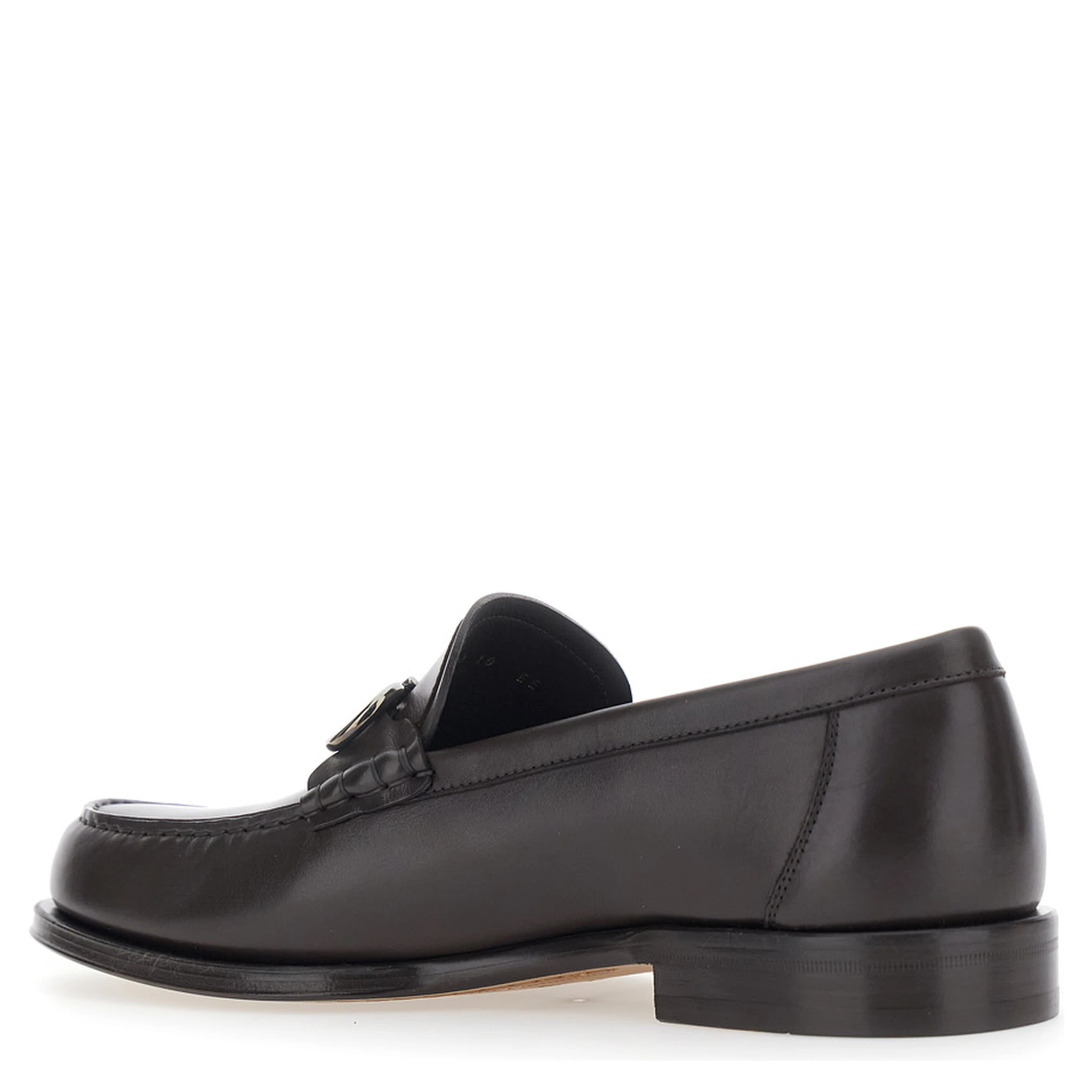 Brown Loafers with Metallic Gancini Detail on the Front in Leather Man