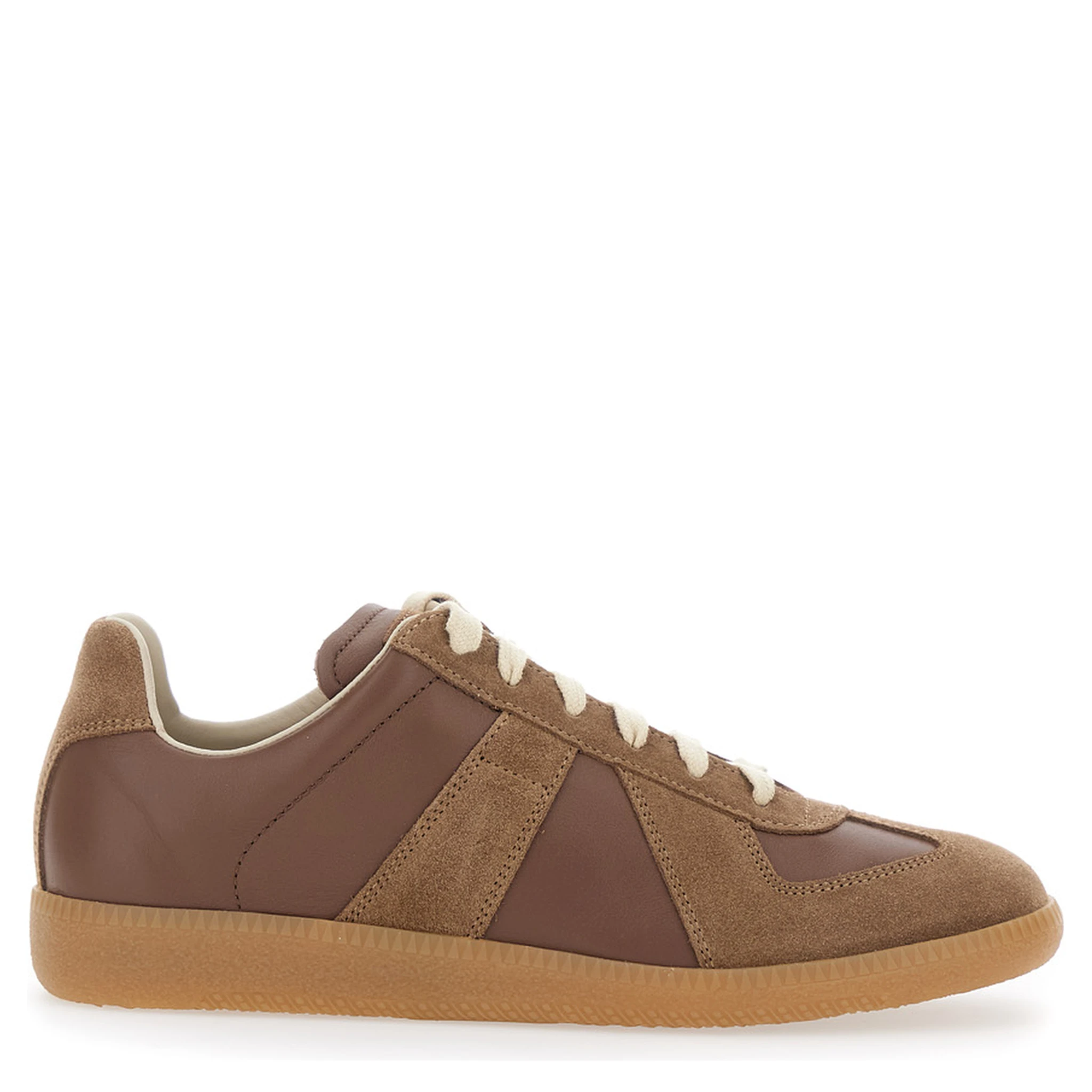 Replica Brown Low Top Sneakers with Suede Details and Logo on the Tongue in Leather Woman