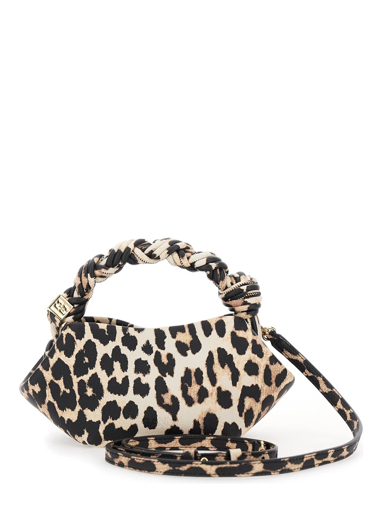 Bou Brown Mini Handbag with Braided Handle and All-Over Leopard Motif in Fabric Woman alternative