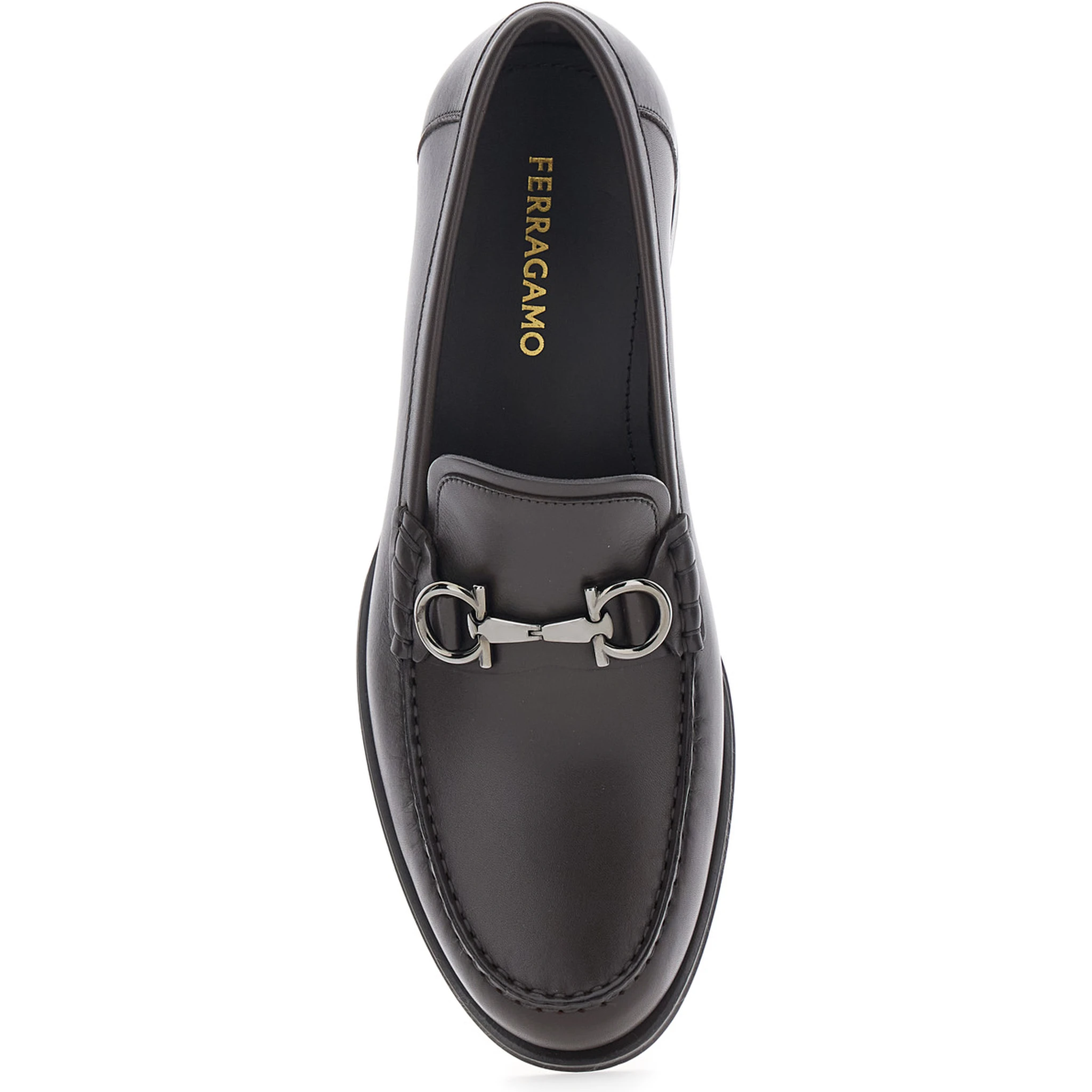 Brown Loafers with Metallic Gancini Detail on the Front in Leather Man