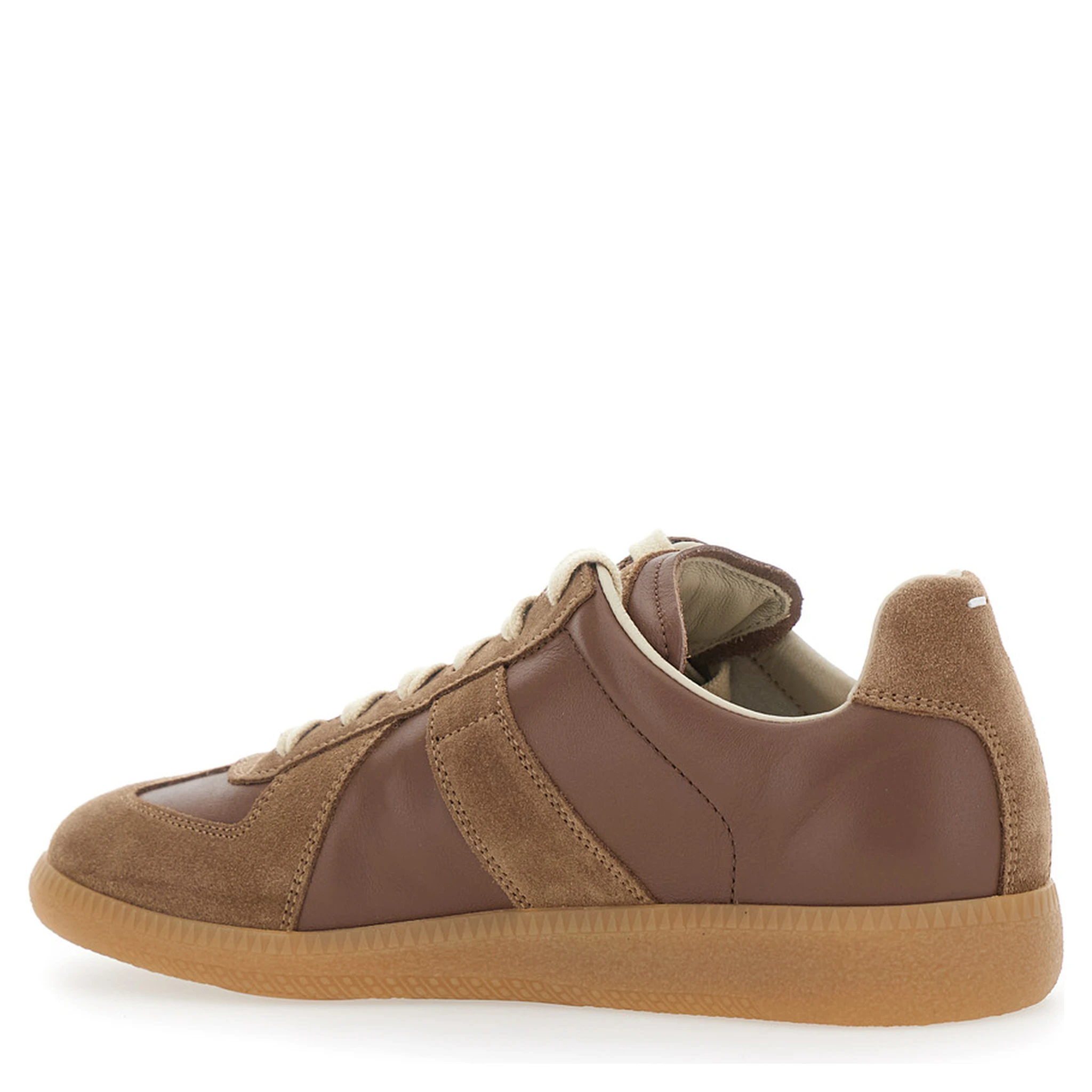 Replica Brown Low Top Sneakers with Suede Details and Logo on the Tongue in Leather Woman