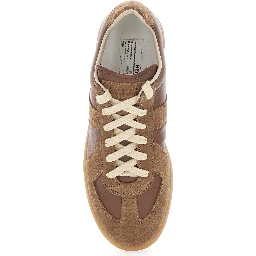 Replica Brown Low Top Sneakers with Suede Details and Logo on the Tongue in Leather Woman