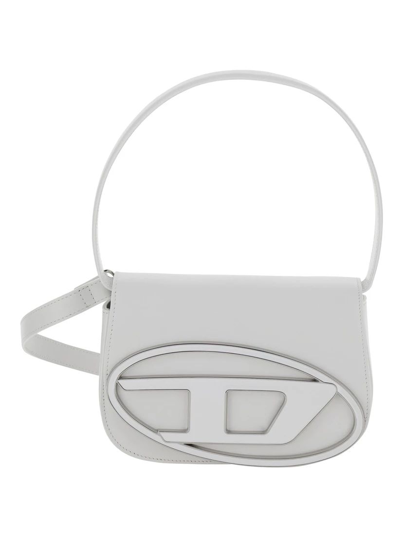 1DR White Shoulder Bag with Oval D Patch in Leather Woman