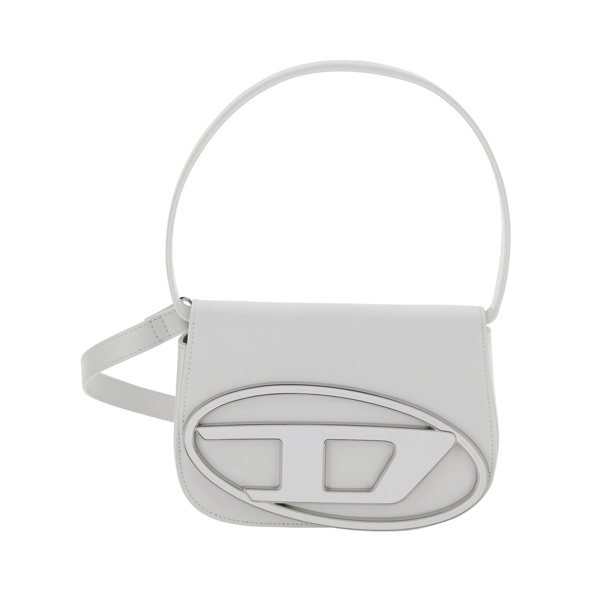 1DR White Shoulder Bag with Oval D Patch in Leather Woman