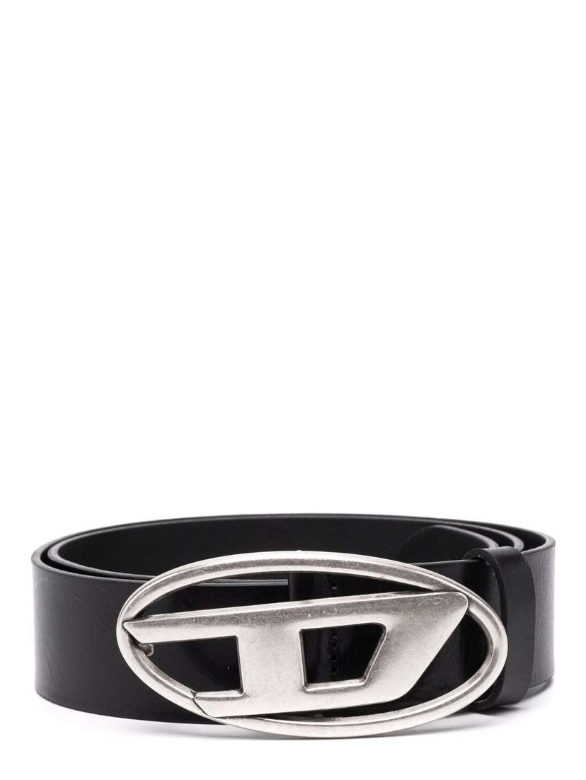 Black Belt with Oval D Logo Buckle Closure in Leather Man