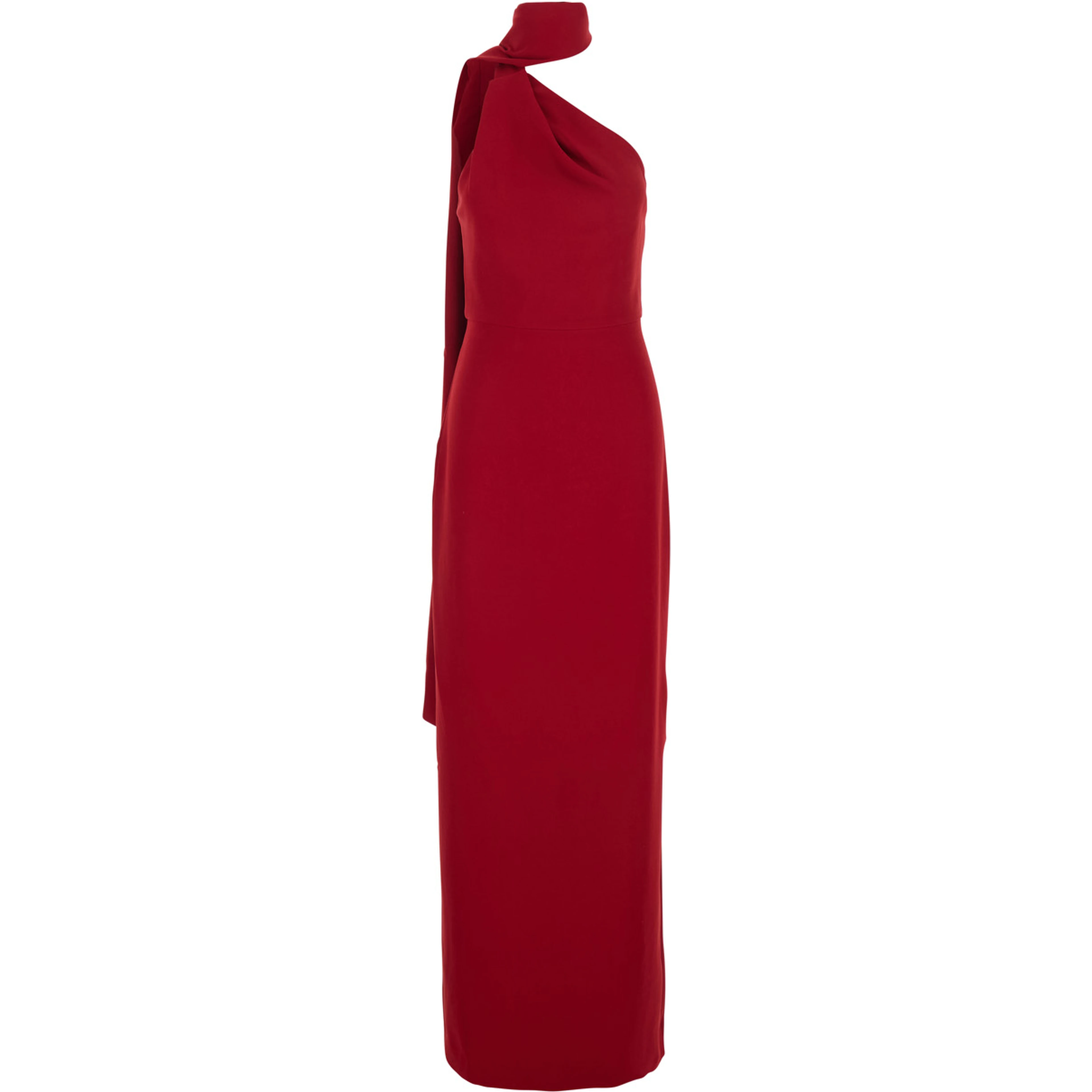 Demi Red Long Dress with One-Shoulder Design and Back Slit in Fabric Woman