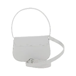 1DR White Shoulder Bag with Oval D Patch in Leather Woman