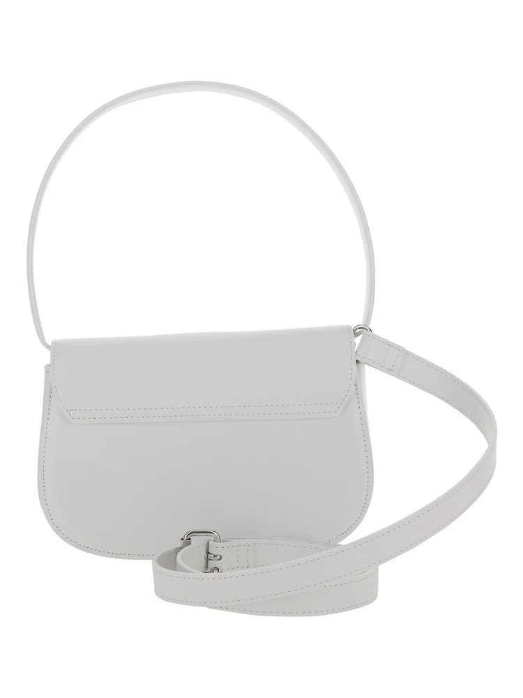 1DR White Shoulder Bag with Oval D Patch in Leather Woman alternative