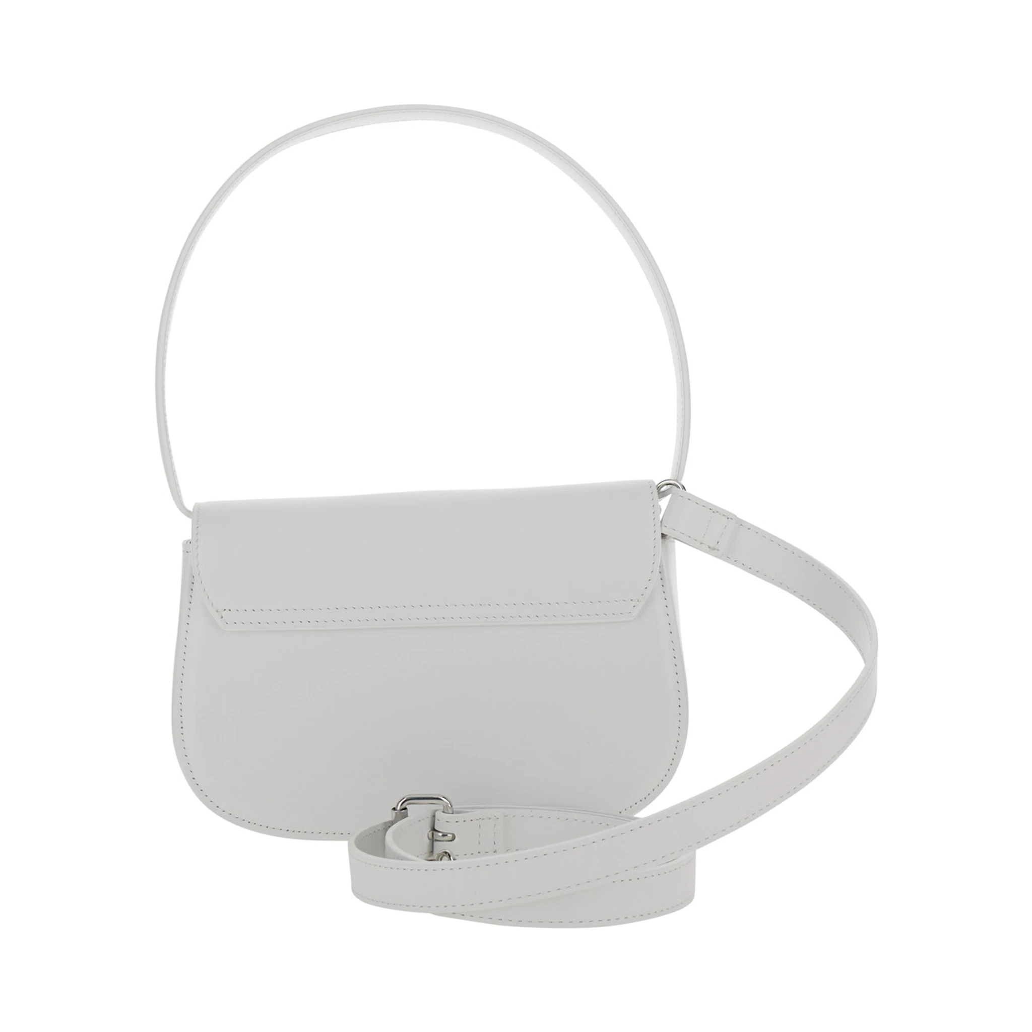 1DR White Shoulder Bag with Oval D Patch in Leather Woman