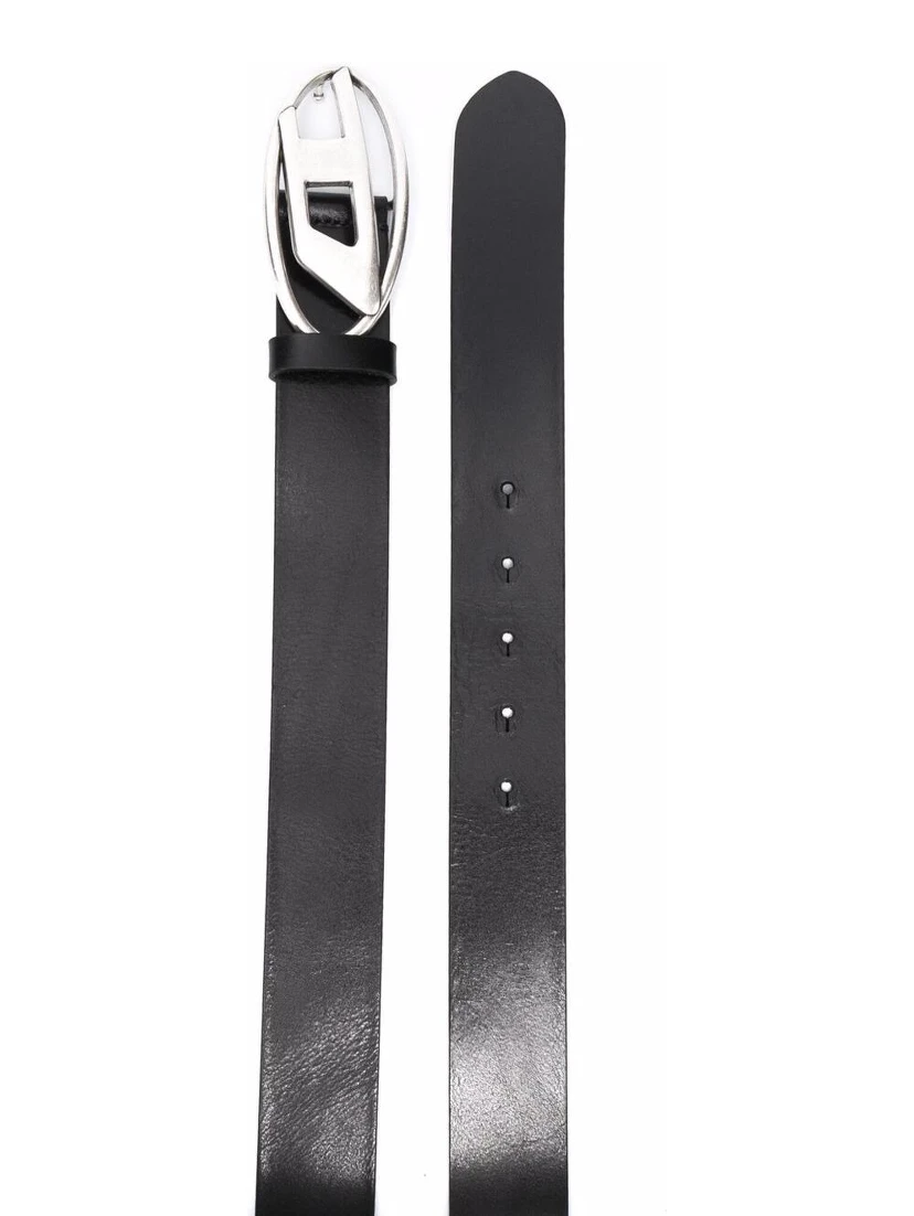 Black Belt with Oval D Logo Buckle Closure in Leather Man