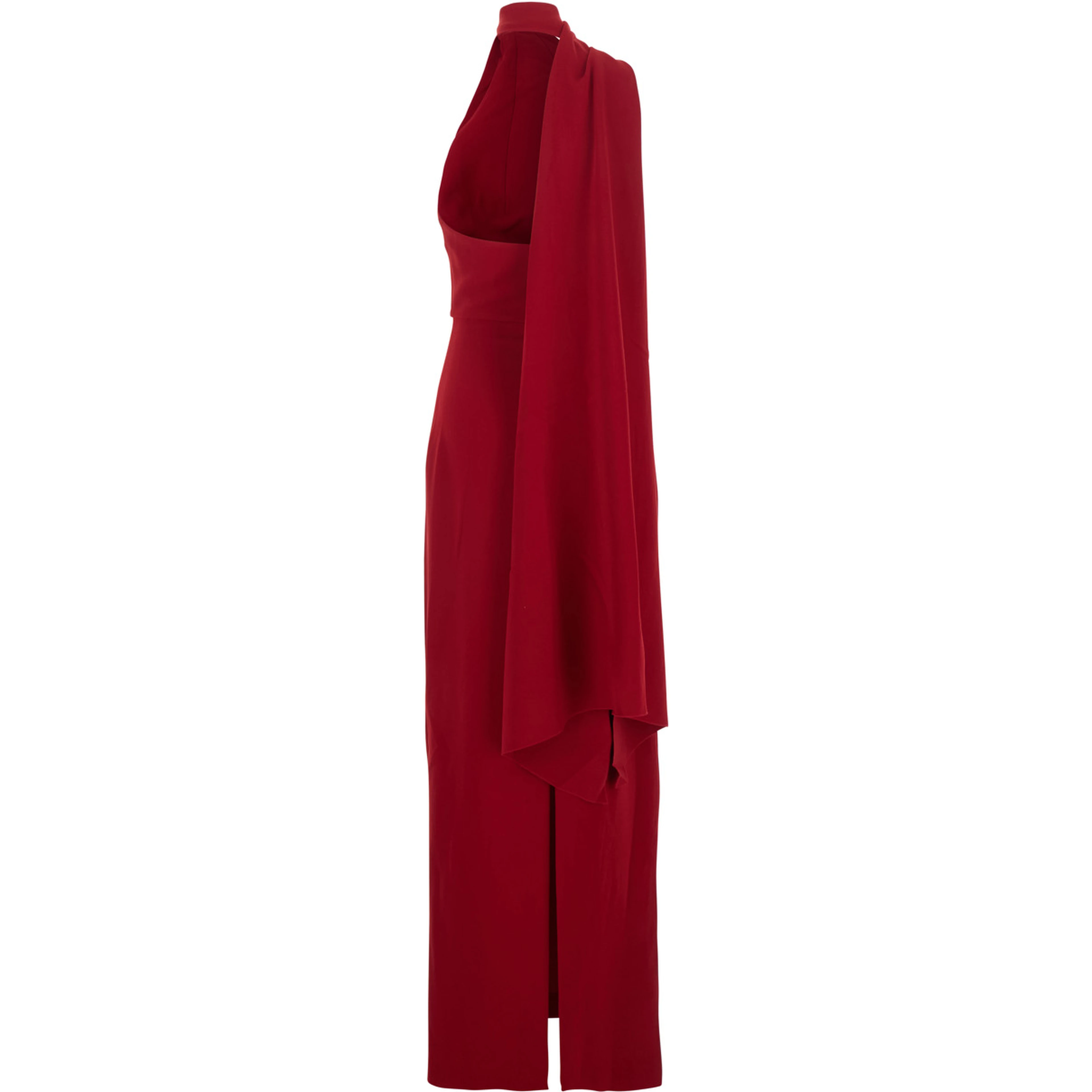 Demi Red Long Dress with One-Shoulder Design and Back Slit in Fabric Woman