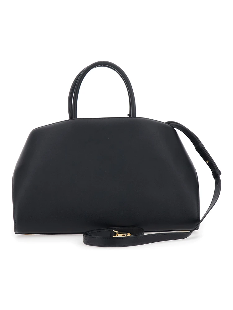 Hug Black Handbag with Logo and Gancini Buckle in Leather Woman alternative