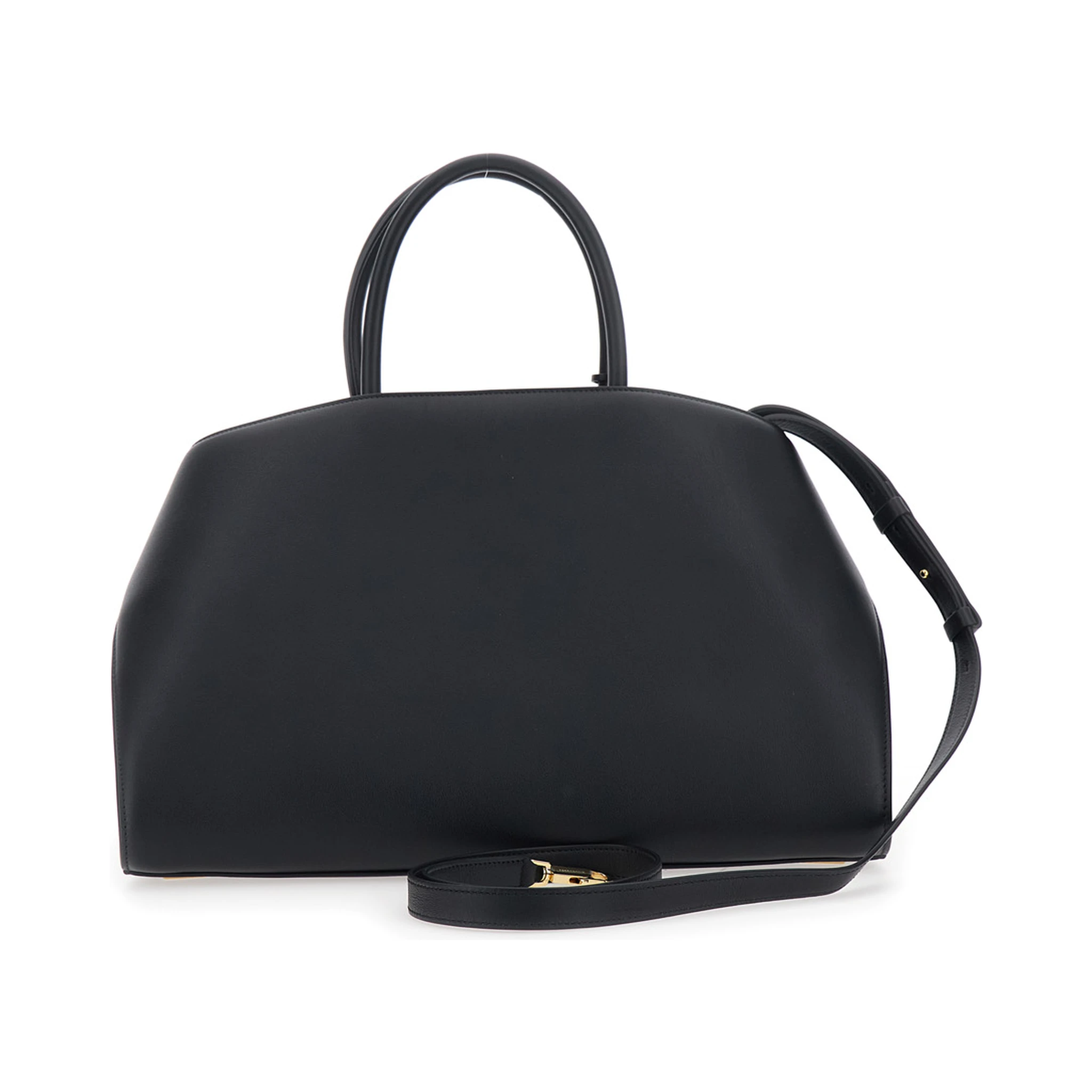 Hug Black Handbag with Logo and Gancini Buckle in Leather Woman