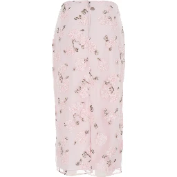 Pink Skirt with Pencil Design and Beaded Floral Detail in Fabric Woman