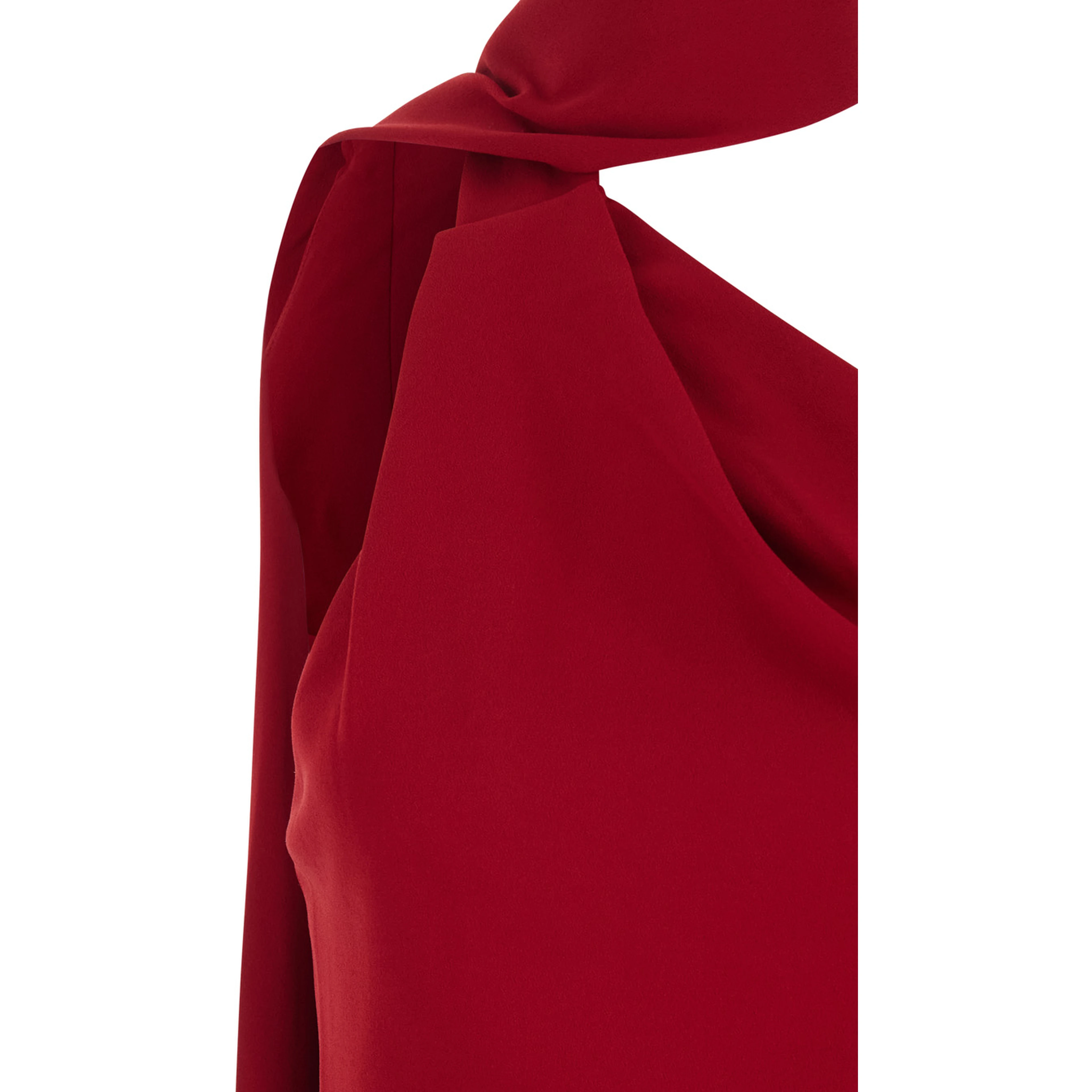 Demi Red Long Dress with One-Shoulder Design and Back Slit in Fabric Woman