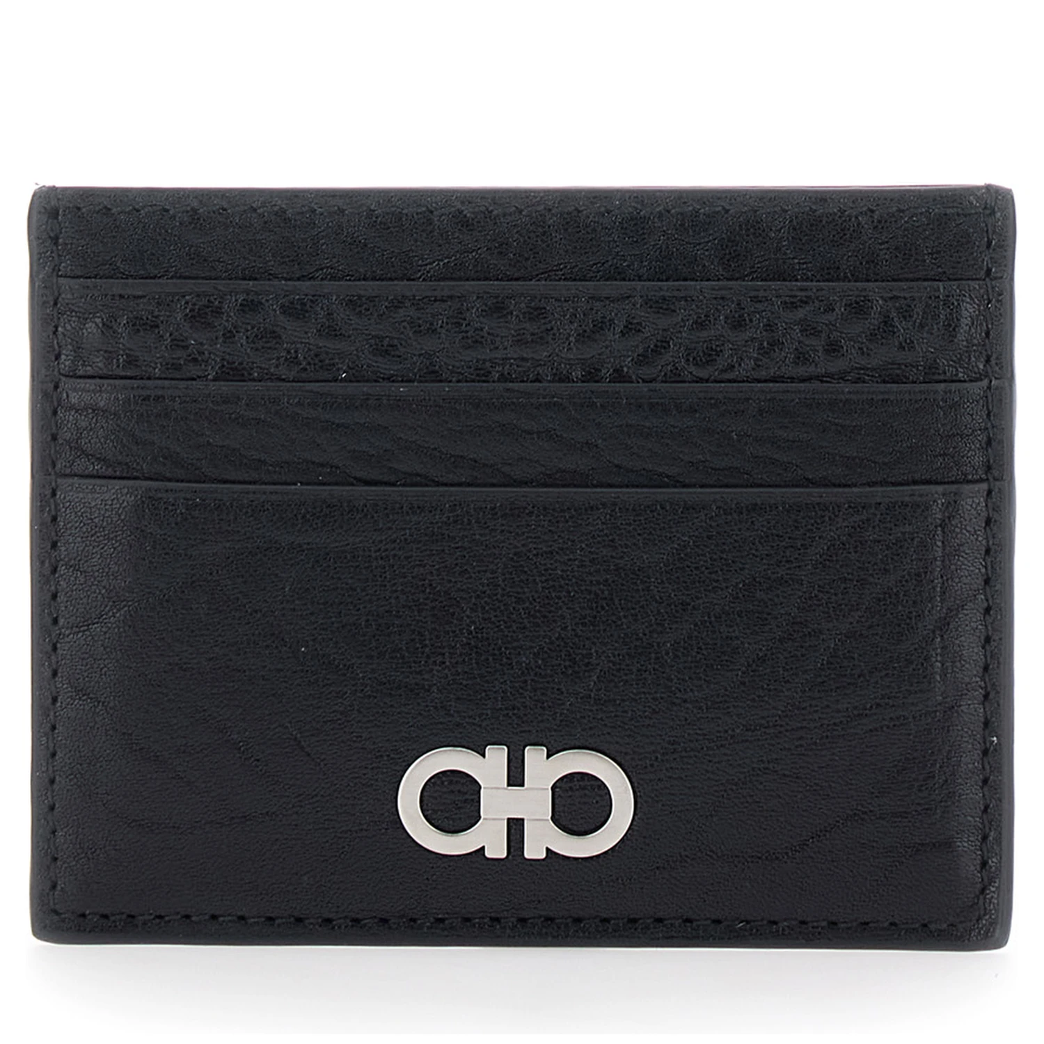 Black Card Holder with Gancini Plaque on the Front in Leather Man