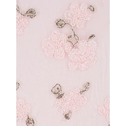 Pink Skirt with Pencil Design and Beaded Floral Detail in Fabric Woman