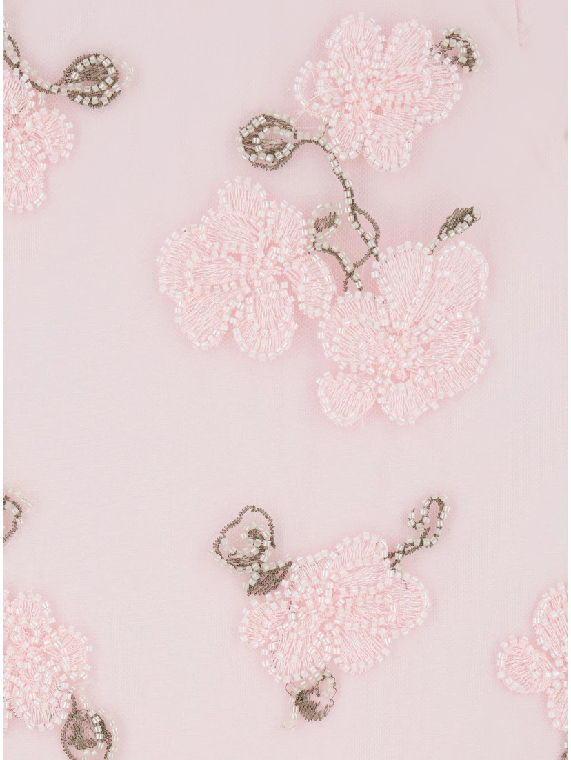 Pink Skirt with Pencil Design and Beaded Floral Detail in Fabric Woman