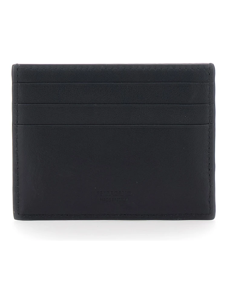 Black Card Holder with Gancini Plaque on the Front in Leather Man alternative