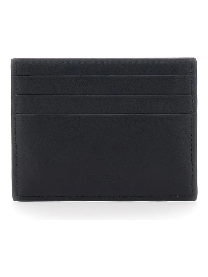 Black Card Holder with Gancini Plaque on the Front in Leather Man