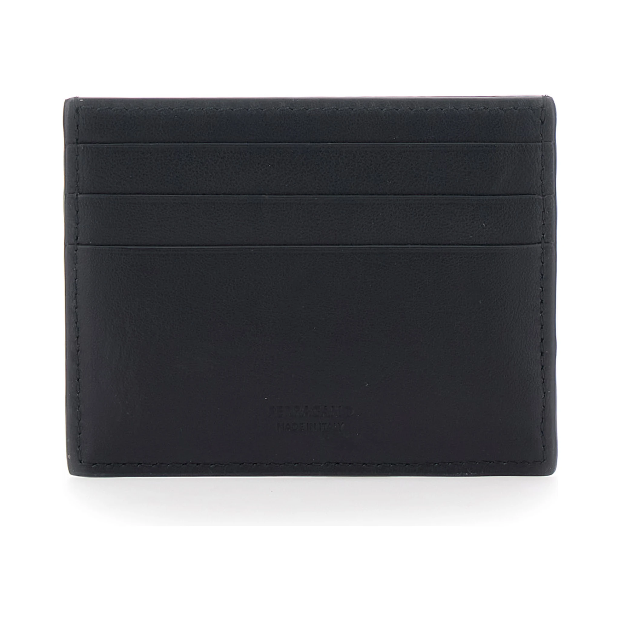 Black Card Holder with Gancini Plaque on the Front in Leather Man