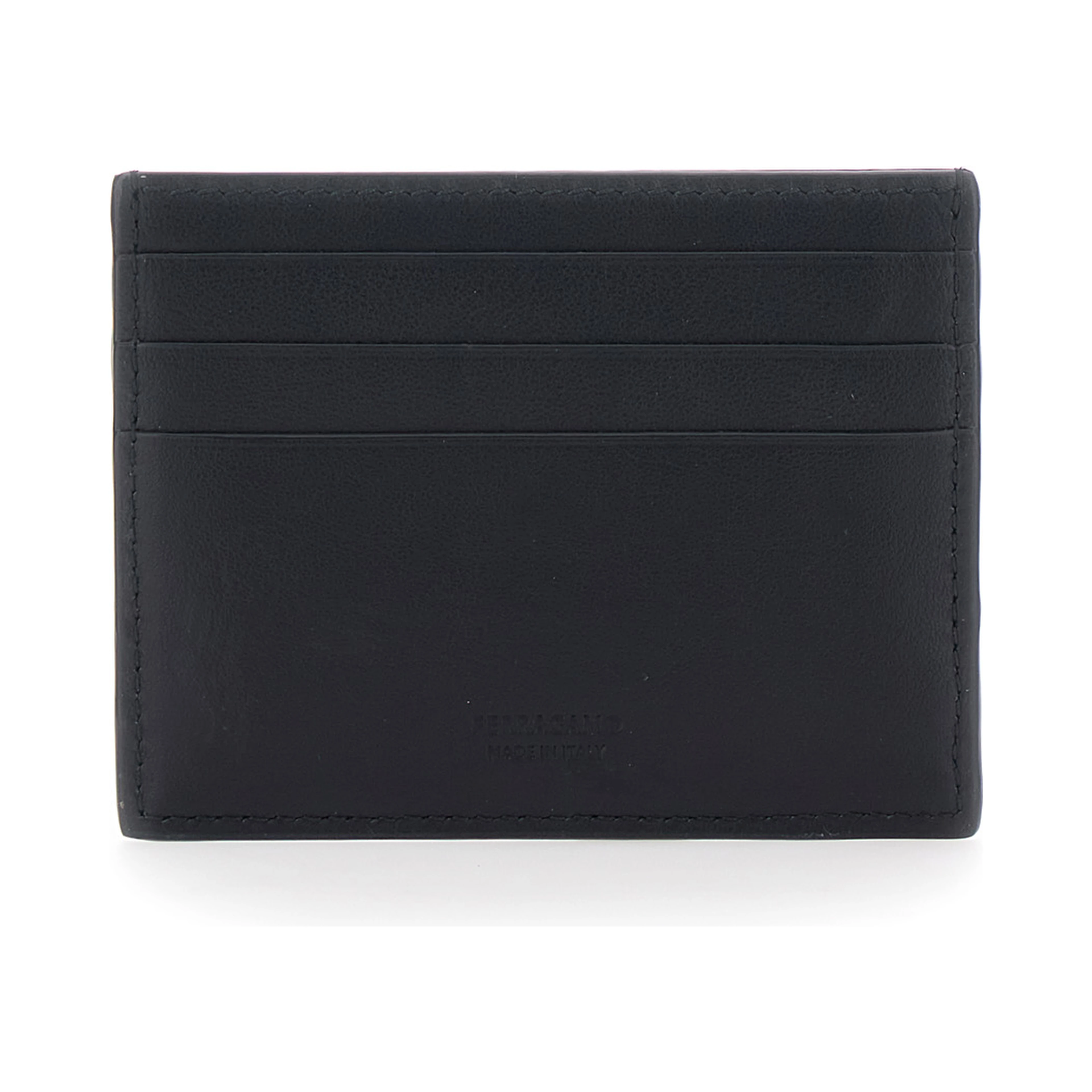 Black Card Holder with Gancini Plaque on the Front in Leather Man