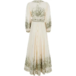 Wanderlust Multicolor Long Dress with V-Neck and All-Over Floral Print in Cotton Woman