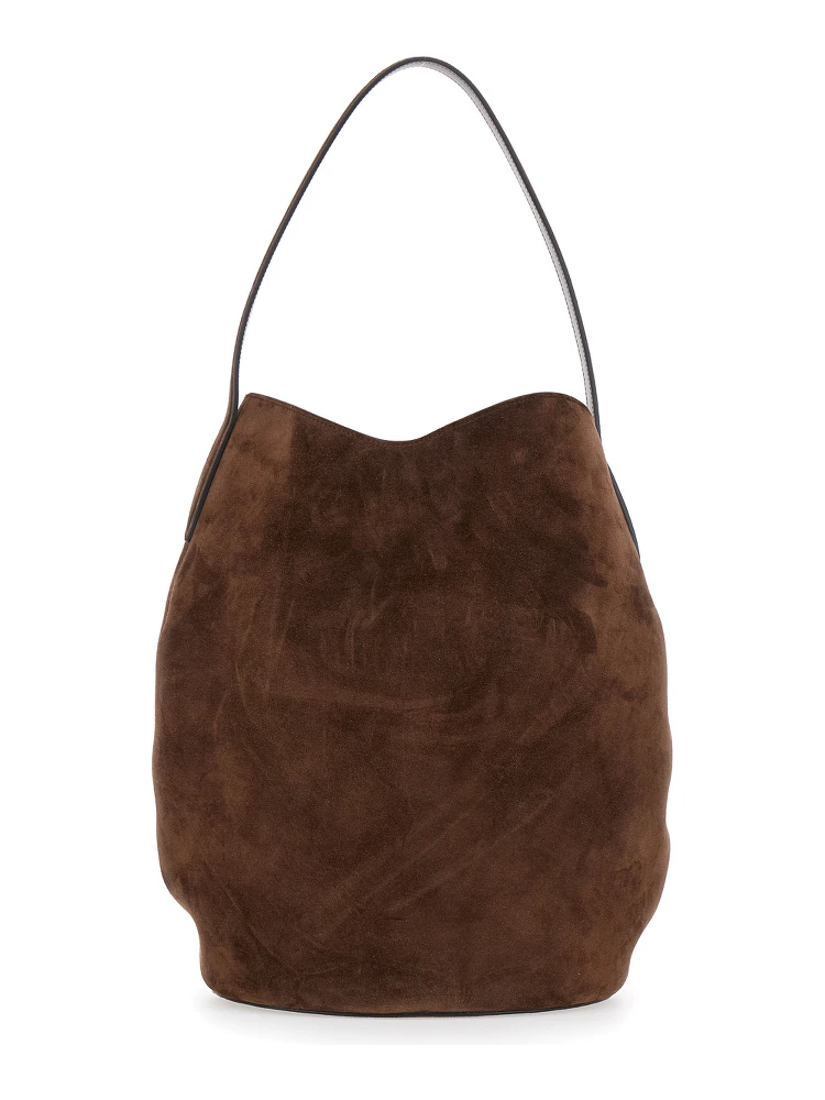Belted Bucket Brown Shoulder Bag with Belt on the Front in Suede Woman alternative