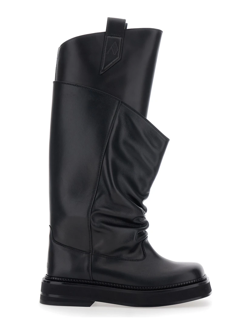 Passeggiata Black Boots with Heel-Tab and Rubber Sole in Leather Woman