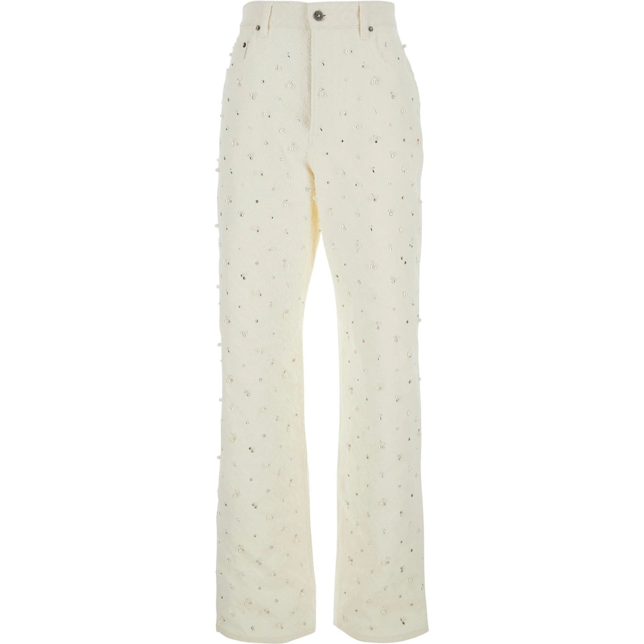 White Jeans with Belt Loops and All-Over Crystal Embellishments in Denim Woman