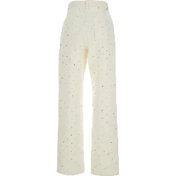 White Jeans with Belt Loops and All-Over Crystal Embellishments in Denim Woman