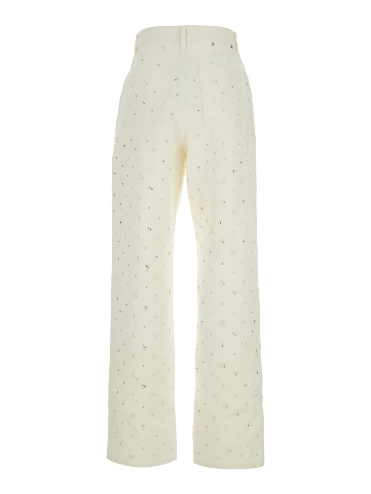 White Jeans with Belt Loops and All-Over Crystal Embellishments in Denim Woman alternative